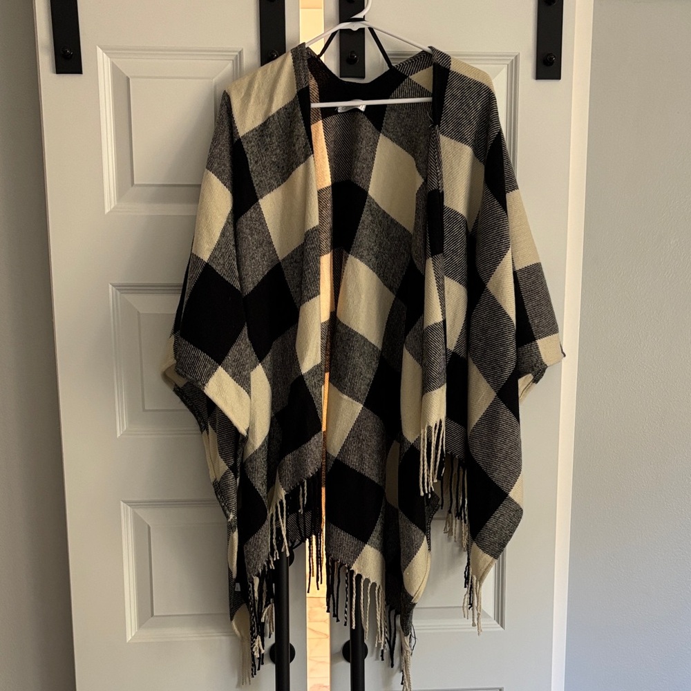 Plaid Black and Cream Over the Shoulder Scarc